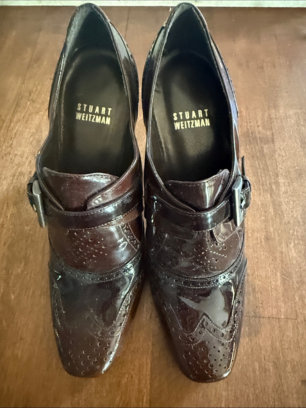 NEW Stuart Weitzman Brown Patent Leather Oxford Pumps
